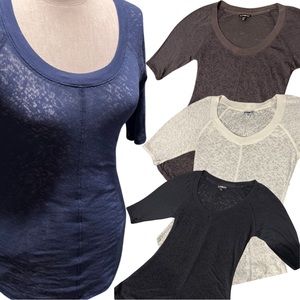 (BUNDLE OF 4) Express 1/3 sleeve sheer shirts (blue, dk grey, white, black)
